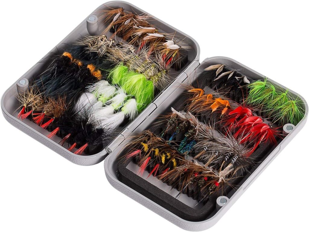 BASSDASH Fly Fishing Flies Kit Fly Assortment Trout Bass Fishing with Fly Box, 36/64/72/76/80/96pcs with Dry/Wet Flies, Nymphs, Streamers, Popper