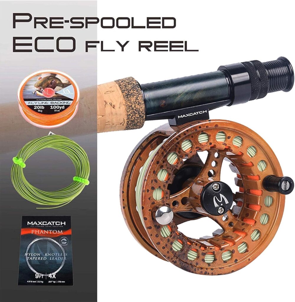 M MAXIMUMCATCH Maxcatch ECO Large Arbor Fly Fishing Reel (3/4wt 5/6wt 7/8wt) and Pre-Loaded Fly Reel with Line Combo