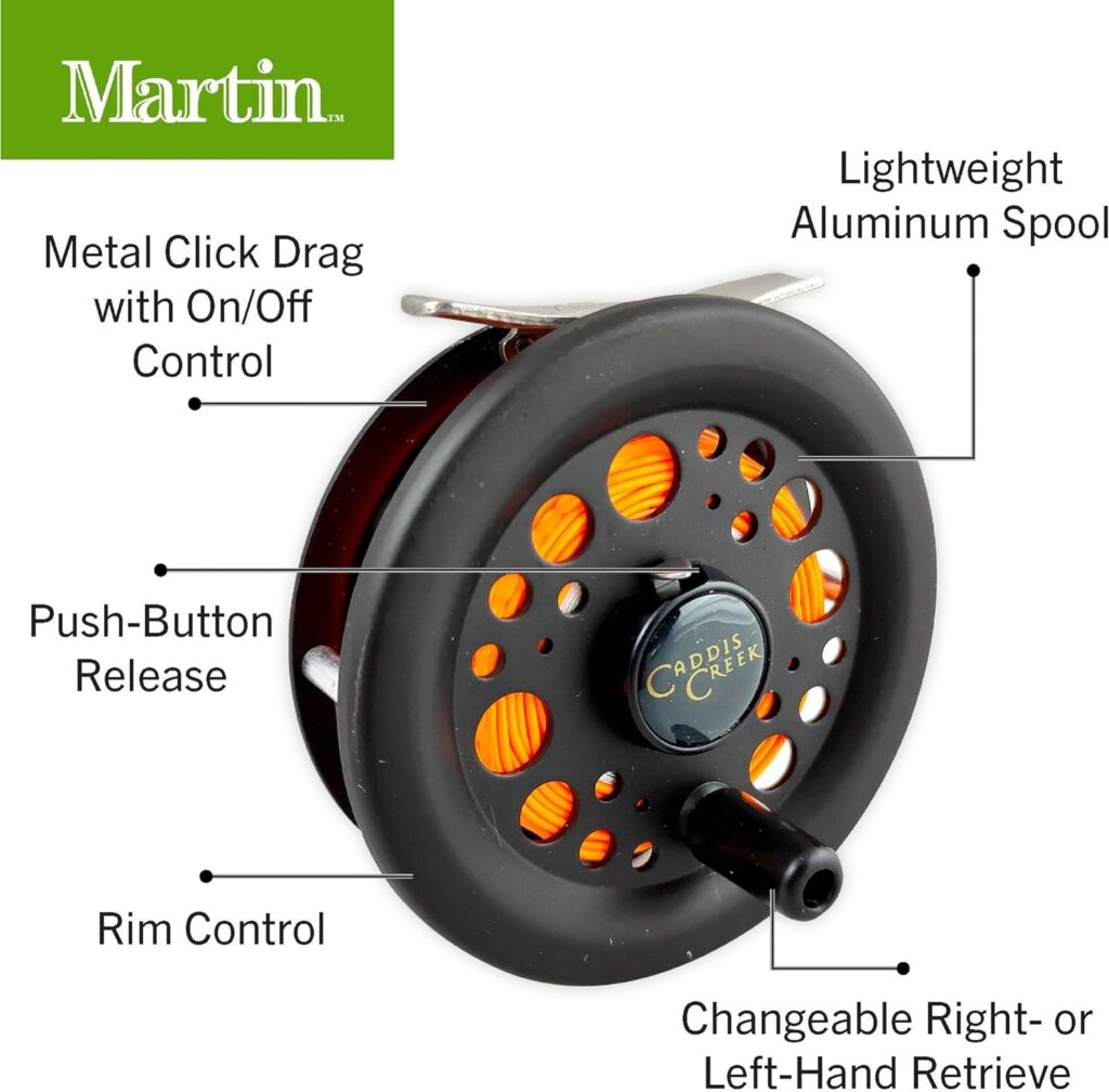 Martin Caddis Creek Fly Fishing Reel, Reinforced Aluminum Spool with Push Button Release