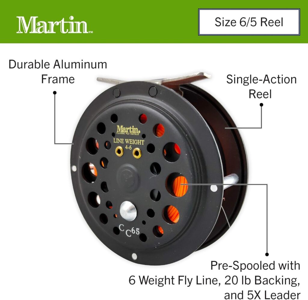 Martin Caddis Creek Fly Fishing Reel, Reinforced Aluminum Spool with Push Button Release