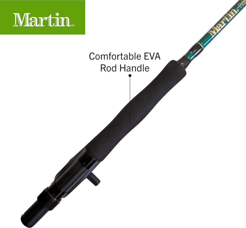 Martin Fly Fishing Complete Kit, 8-Foot 5/6-Weight 3-Piece Fly Fishing Pole, Size 5/6 Rim-Control Reel, Pre-spooled with Backing, Line and Leader, Includes Custom Fly Tackle Assortment, Brown/Green