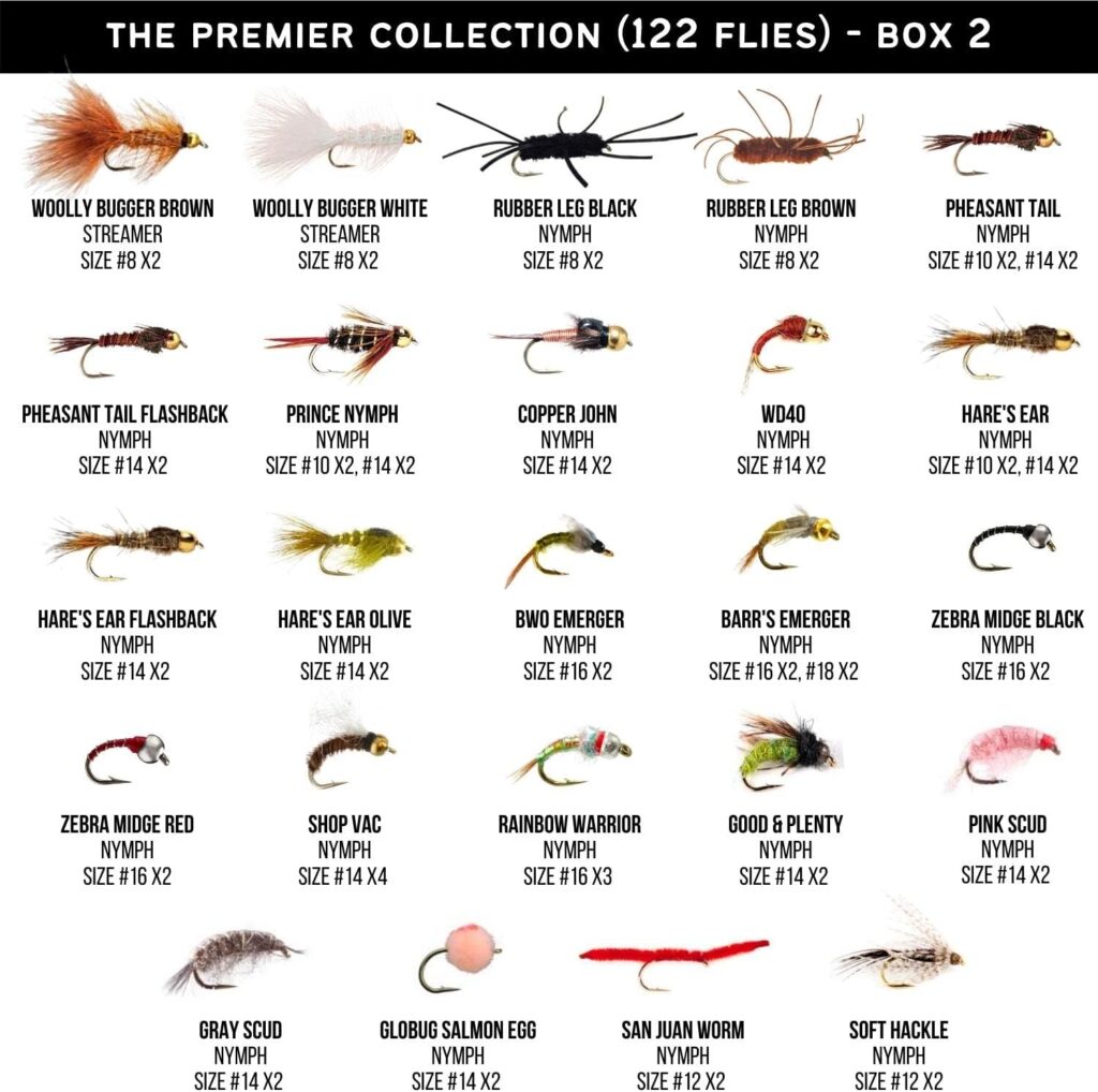 Ventures Fly Co. | 122 Premium Hand Tied Fly Fishing Flies Assortment | Two Fly Boxes Included | Dry, Wet, Nymphs, Streamers, Wooly Buggers, Terrestrials | Trout, Bass Lure Set, Kit, Gift