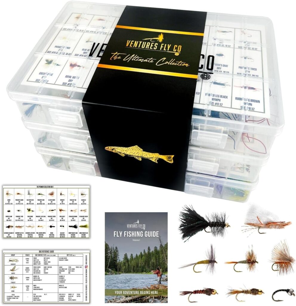 | 200 Premium Hand Tied Fly Fishing Flies Assortment | Three Fly Boxes Included | Dry, Wet, Nymphs, Streamers, Wooly Buggers, Terrestrials | Trout, Bass Lure Set, Kit