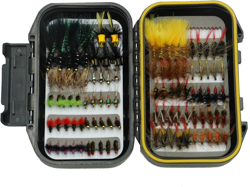 Box of Fly Fishing Flies Assortment Kit River and Lake Fishing with Multiple Hooks 100pcs Fly Fishing Dry Lures Fly Fishing Wet Lures Fly Fishing Lures Dry Seal Box