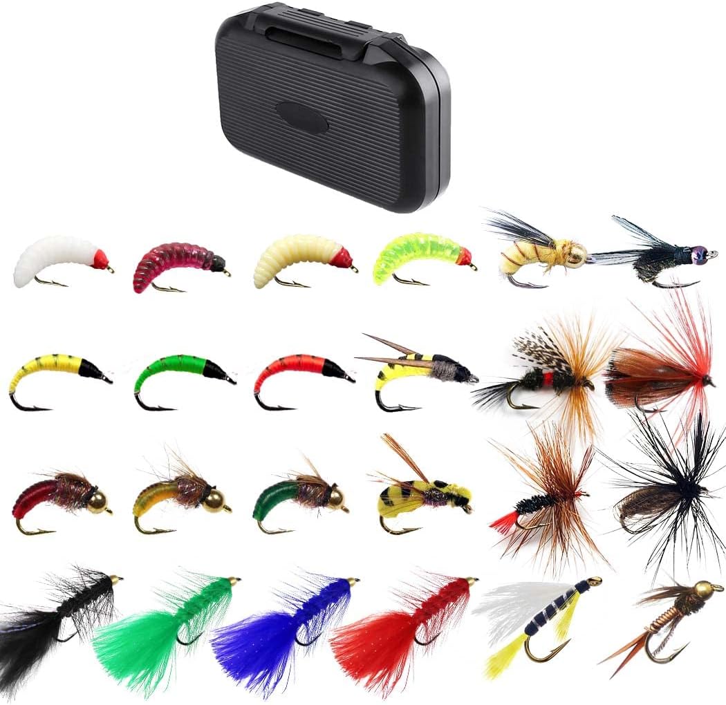 Fly Fishing Flies Kit 40/137pcs Dry/Wet Flies Assortment Nyphms Popper Streamer for Trout Bass Steelhead Fish+ Fly Box