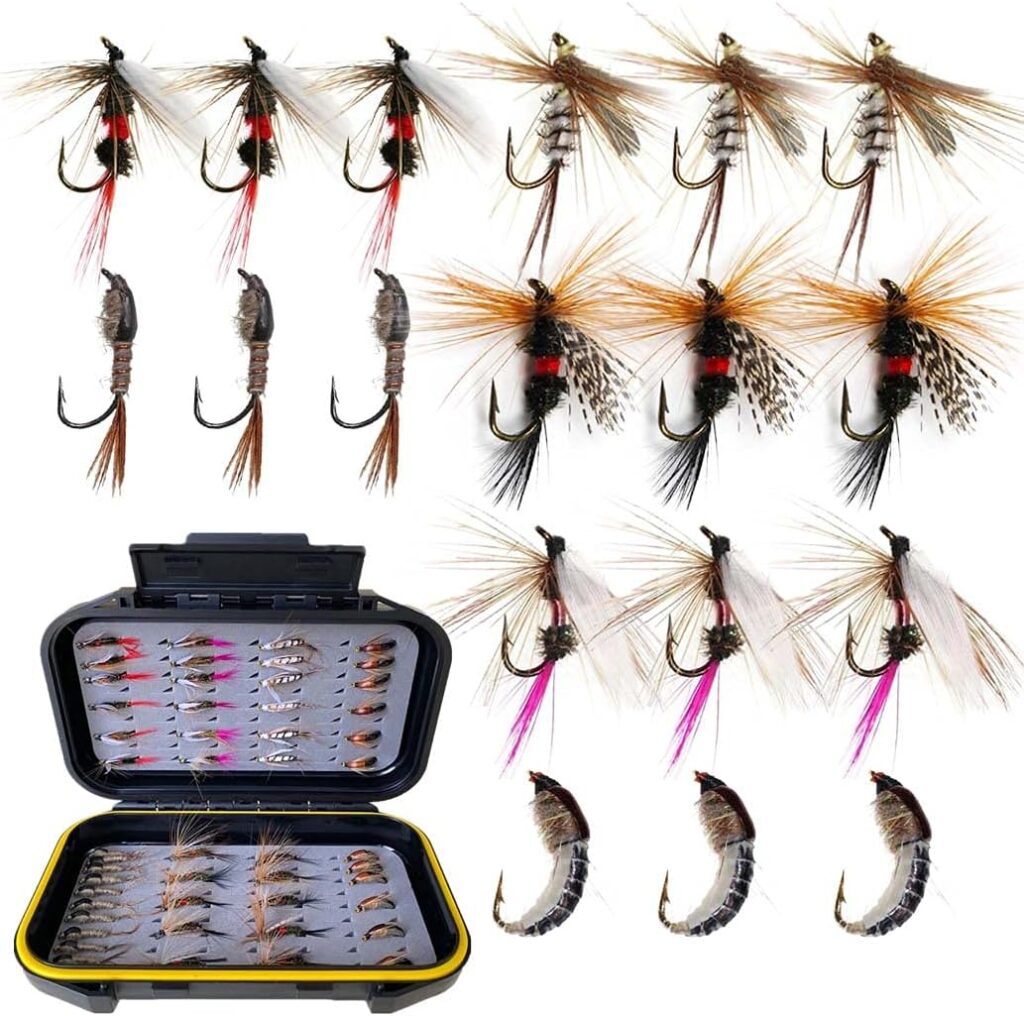 Fly Fishing Flies Kit, 50/114Pcs Handmade Fly Fishing Gear with Dry/Wet Flies, Streamers, Fly Assortment Trout Bass Fishing with Fly Box