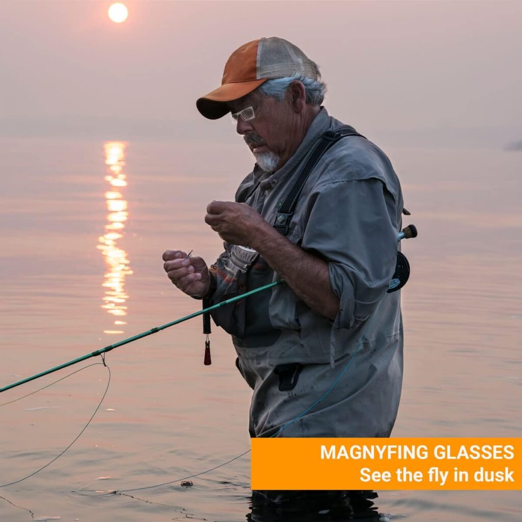 Fly Fishing Magnifying Glasses - Easy to tie/Change The Fly, Standing in The River, with Magnifier Reading Glasses. Featuring Clip-on Nose, Magnetic Release and One-Handed Use. Hippo Outdoor 8295-3