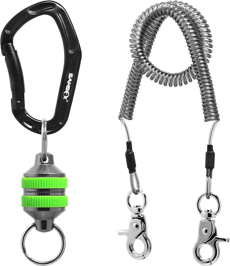 SAMSFX Fishing Strongest Magnetic Net Release Magnet Clip Holder Retractor with Coiled Lanyard