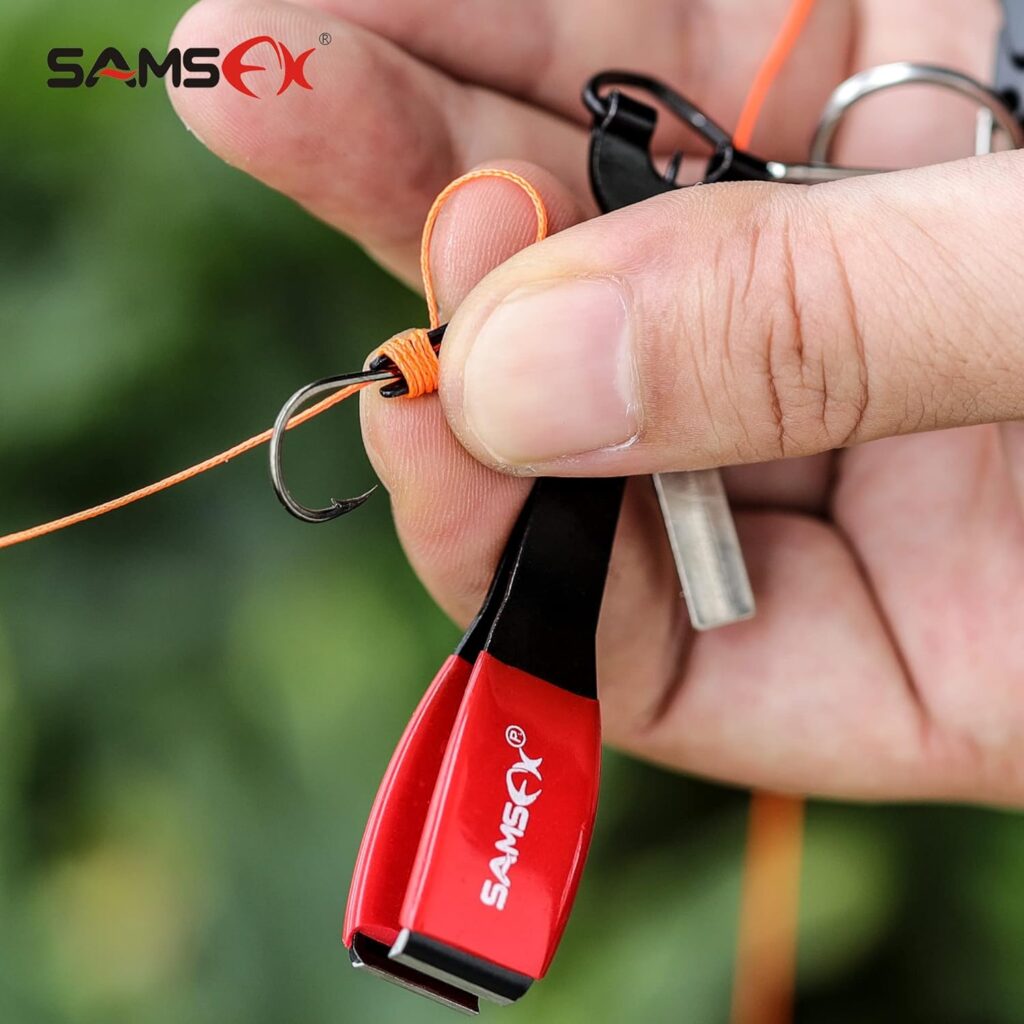 SAMSFX Fly Fishing Knot Tying Tools Quick Knot Tool for Fishing Hooks, Lures, Flies, Trout Line Backing, Come with Zinger Retractors