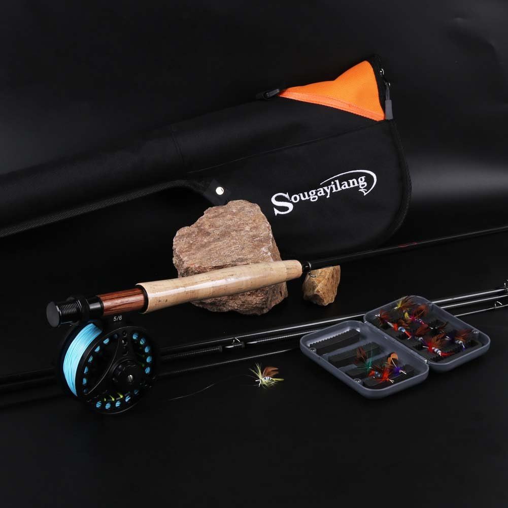 Sougayilang Saltwater Freshwater Fly Fishing Rod with Reel Combo Kit